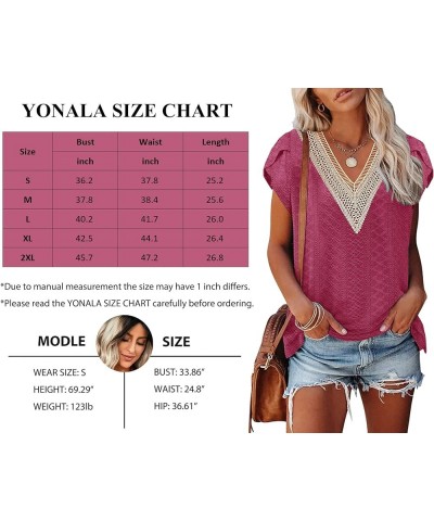 Womens Summer Tops 2023 Trendy Casual Guipure Lace V Neck T Shirts Petal Sleeve Loose Fit Short Sleeve Shirts Rose $12.00 T-S...