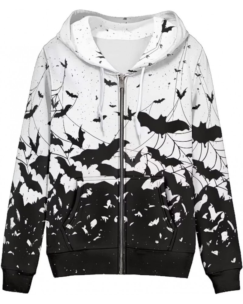 Zip Up Graphic Hoodie for Women Oversized Y2K Sweatshirt Hoodies for Teen Girls Long Sleeve Halloween Bats $18.33 Hoodies & S...