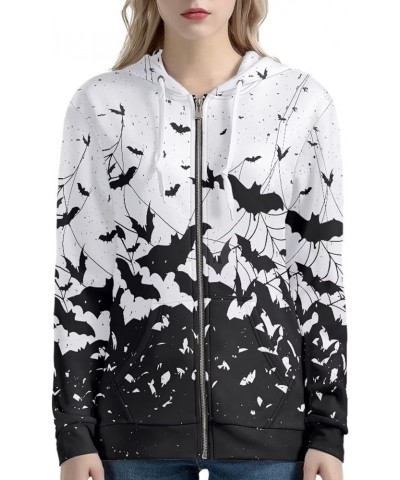 Zip Up Graphic Hoodie for Women Oversized Y2K Sweatshirt Hoodies for Teen Girls Long Sleeve Halloween Bats $18.33 Hoodies & S...