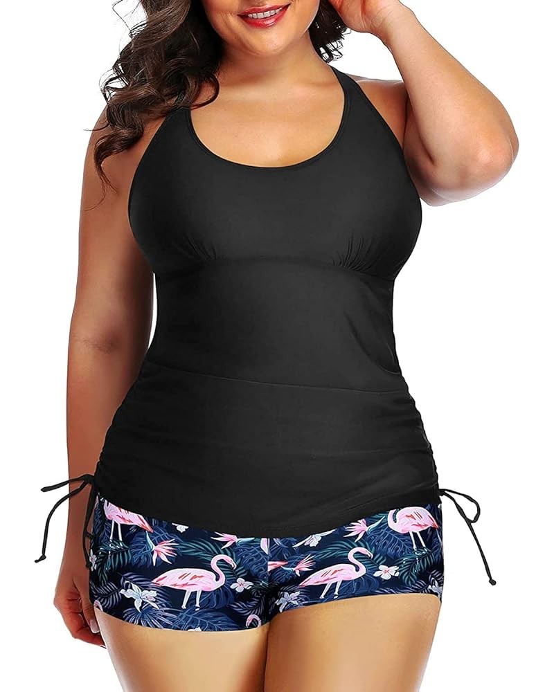 Women Plus Size Tankini with Shorts Two Piece Bathing Suits Athletic Swimsuits Tummy Control Swimwear Flamingo $26.39 Swimsuits