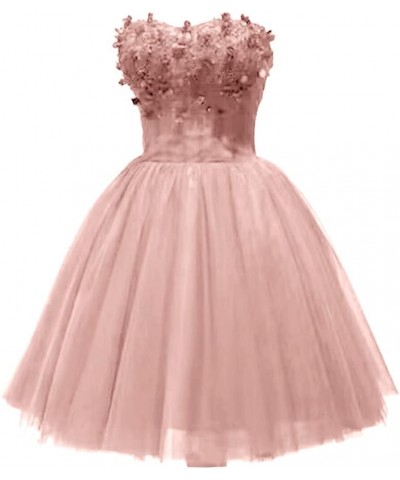 Strapless Tulle Prom Dresses Short Teens Homecoming Dresses Beaded Pageant Formal Cocktail Gowns 2023 Dusty Rose $26.65 Dresses