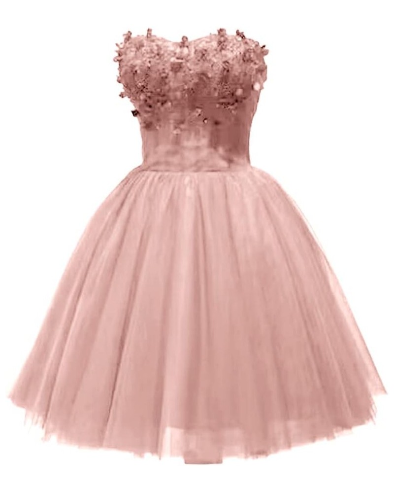 Strapless Tulle Prom Dresses Short Teens Homecoming Dresses Beaded Pageant Formal Cocktail Gowns 2023 Dusty Rose $26.65 Dresses