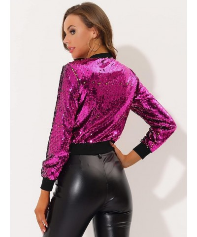 Women's Spring Summer Sequin Jacket Long Sleeve Zipper Up Party Glitter Shimmering Bomber Sparkly Jackets Rose Red $31.35 Jac...