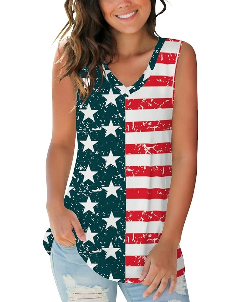 Women's Spring T-Shirts V Neck Tops Long Sleeve Shirts Loose Fit 60-flag $8.84 T-Shirts