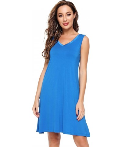 Nightgown for Women Cooling Sleeveless Sleepwear V Neck Sleep Shirt Plus Size Tank Pajamas Dress S-4X A-bright Blue $16.28 Sl...