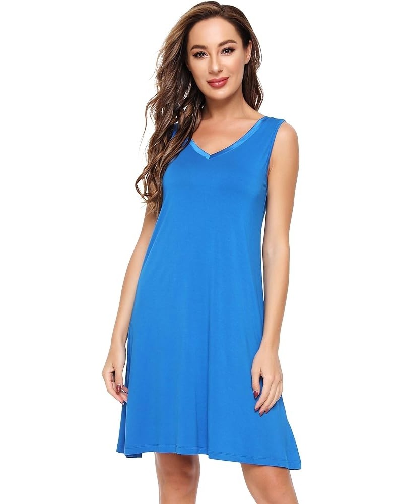 Nightgown for Women Cooling Sleeveless Sleepwear V Neck Sleep Shirt Plus Size Tank Pajamas Dress S-4X A-bright Blue $16.28 Sl...