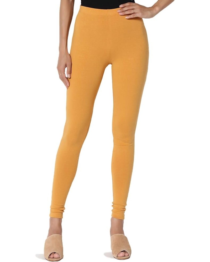 S~3X Luxe Cotton Elastic Mid Rise Long Full Length Ankle Leggings Mustard $11.19 Leggings