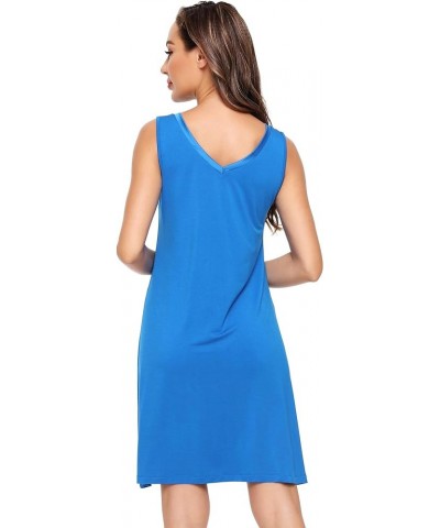 Nightgown for Women Cooling Sleeveless Sleepwear V Neck Sleep Shirt Plus Size Tank Pajamas Dress S-4X A-bright Blue $16.28 Sl...