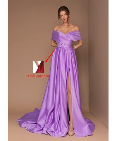 Women's Off The Shoulder Satin Prom Dresses Long High Slit A-line Formal Party Evening Gown with Pockets Burnt Orange $40.80 ...