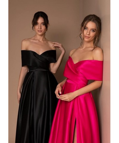 Women's Off The Shoulder Satin Prom Dresses Long High Slit A-line Formal Party Evening Gown with Pockets Burnt Orange $40.80 ...