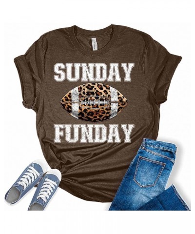 Football Shirts for Women Touchdown Season Tshirt Cute Leopard Bleach Print Fall Graphic Tees Zb - Heather Brown $11.18 T-Shirts