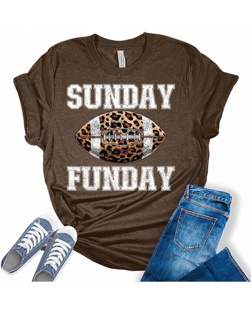 Football Shirts for Women Touchdown Season Tshirt Cute Leopard Bleach Print Fall Graphic Tees Zb - Heather Brown $11.18 T-Shirts