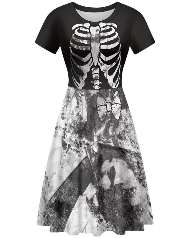 Cute Cherries Women's Short Sleeve Dress Summer Midi Dress Festival Tunic Top Dress Funny Halloween Skeleton $17.81 Others