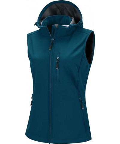 Women's Hooded Lightweight Softshell Vest Fleece Lined Windproof Zip Up Sleeveless Jacket for Hiking Golf Running Dark Blue $...