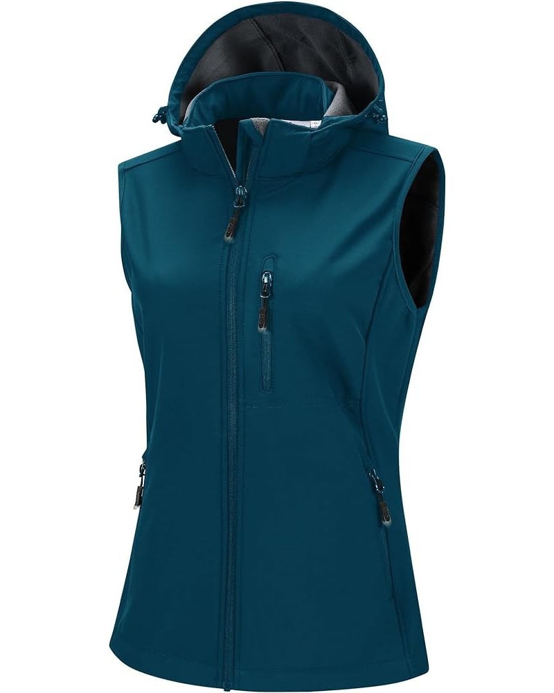 Women's Hooded Lightweight Softshell Vest Fleece Lined Windproof Zip Up Sleeveless Jacket for Hiking Golf Running Dark Blue $...