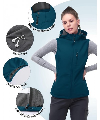 Women's Hooded Lightweight Softshell Vest Fleece Lined Windproof Zip Up Sleeveless Jacket for Hiking Golf Running Dark Blue $...