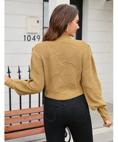 Women's Crewneck Oversized Pullover Sweaters Long Sleeve Split Hem Knit Sweater Tops D-khaki $9.35 Sweaters