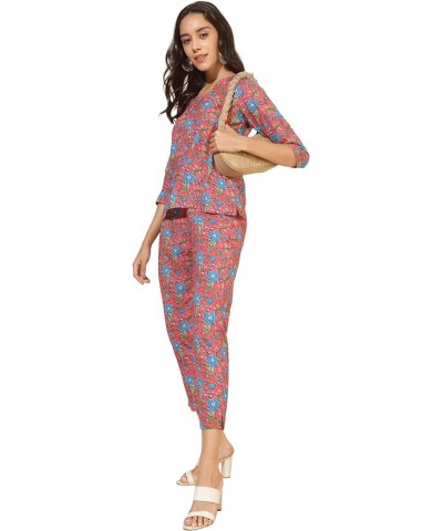 Women's Day Pink Cotton Floral Printed Co-Ord Set Pink $25.37 Suits