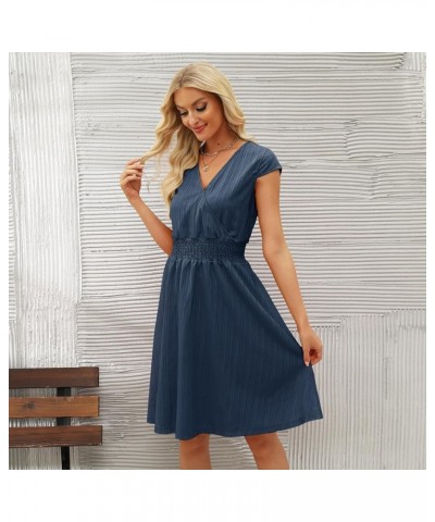 Women's Casual Dress V-Neck Short Cap Sleeve Cross Wrap A-line Swing Dresses Plain Shirred Flared Dresses Blue 2 $16.45 Dresses