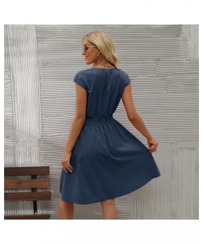 Women's Casual Dress V-Neck Short Cap Sleeve Cross Wrap A-line Swing Dresses Plain Shirred Flared Dresses Blue 2 $16.45 Dresses