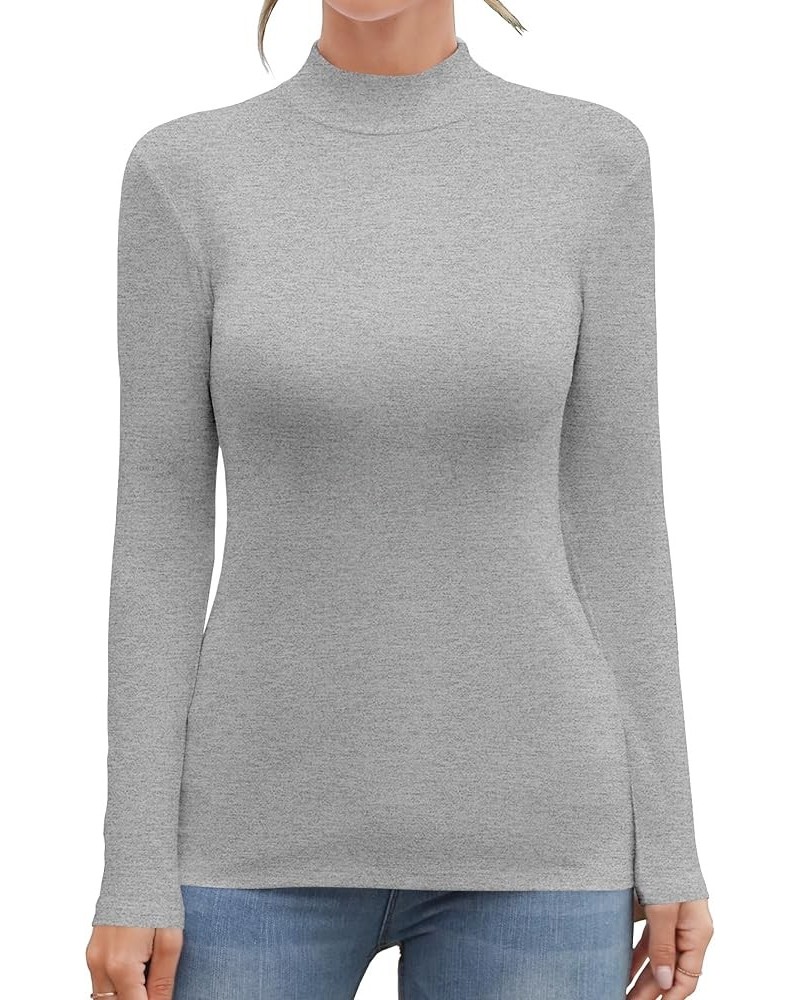 Women's Mock Turtleneck Long Sleeve Sleeveless Tops Basic Slim T-Shirts Long Sleeve Long Sleeve Heather Grey $11.39 T-Shirts