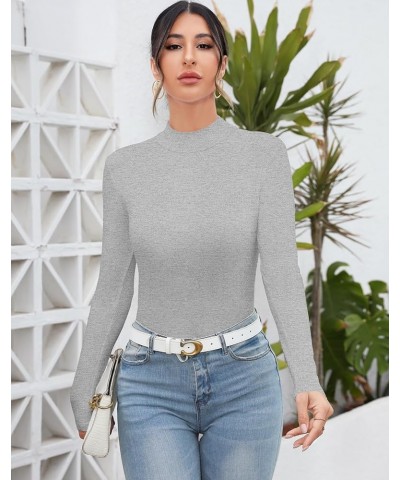 Women's Mock Turtleneck Long Sleeve Sleeveless Tops Basic Slim T-Shirts Long Sleeve Long Sleeve Heather Grey $11.39 T-Shirts