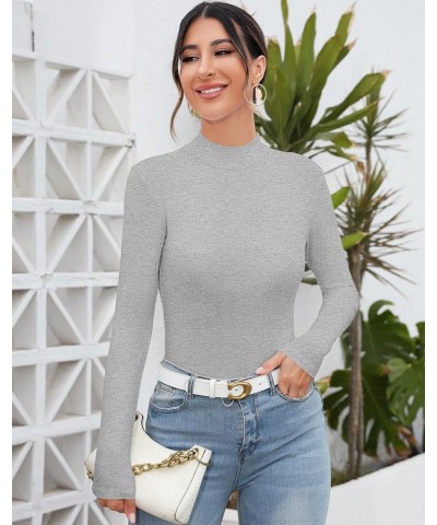 Women's Mock Turtleneck Long Sleeve Sleeveless Tops Basic Slim T-Shirts Long Sleeve Long Sleeve Heather Grey $11.39 T-Shirts