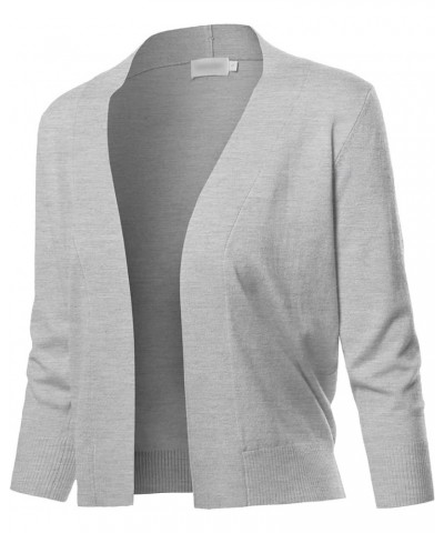 Women's Solid Open Front Soft Stretch 3/4 Sleeve Layer Short Cardigan Fewcat0007 Heather Grey $11.61 Sweaters