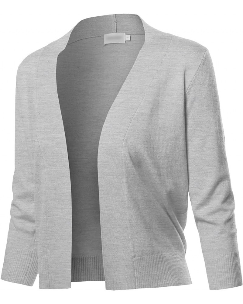 Women's Solid Open Front Soft Stretch 3/4 Sleeve Layer Short Cardigan Fewcat0007 Heather Grey $11.61 Sweaters