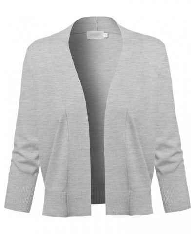 Women's Solid Open Front Soft Stretch 3/4 Sleeve Layer Short Cardigan Fewcat0007 Heather Grey $11.61 Sweaters