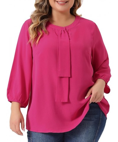 Plus Size Top for Women Work Office Tie Front Ruffle Chiffon Blouses 2023 Hot Pink $13.95 Blouses