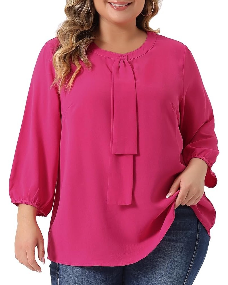 Plus Size Top for Women Work Office Tie Front Ruffle Chiffon Blouses 2023 Hot Pink $13.95 Blouses