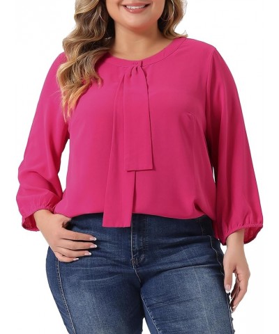 Plus Size Top for Women Work Office Tie Front Ruffle Chiffon Blouses 2023 Hot Pink $13.95 Blouses