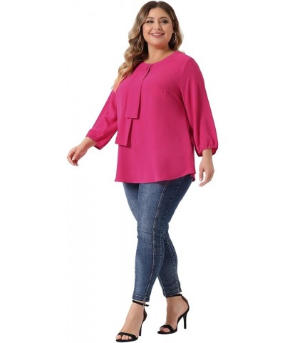 Plus Size Top for Women Work Office Tie Front Ruffle Chiffon Blouses 2023 Hot Pink $13.95 Blouses