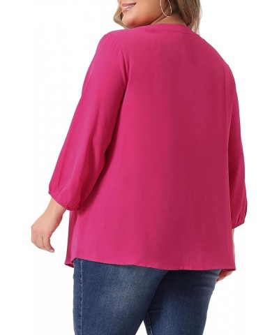 Plus Size Top for Women Work Office Tie Front Ruffle Chiffon Blouses 2023 Hot Pink $13.95 Blouses