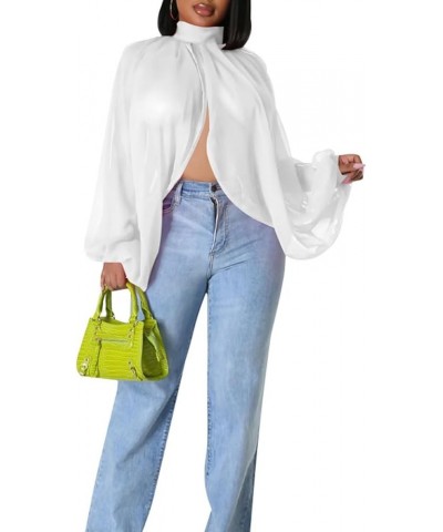 Women Sexy Batwing Sleeve Shirt Mock Neck Front Back Open Self Tie Shawl Causal Jean Blouse Tops 02white $23.09 Tanks