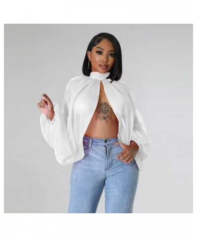 Women Sexy Batwing Sleeve Shirt Mock Neck Front Back Open Self Tie Shawl Causal Jean Blouse Tops 02white $23.09 Tanks