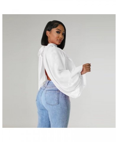 Women Sexy Batwing Sleeve Shirt Mock Neck Front Back Open Self Tie Shawl Causal Jean Blouse Tops 02white $23.09 Tanks