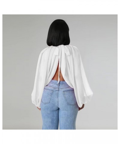 Women Sexy Batwing Sleeve Shirt Mock Neck Front Back Open Self Tie Shawl Causal Jean Blouse Tops 02white $23.09 Tanks