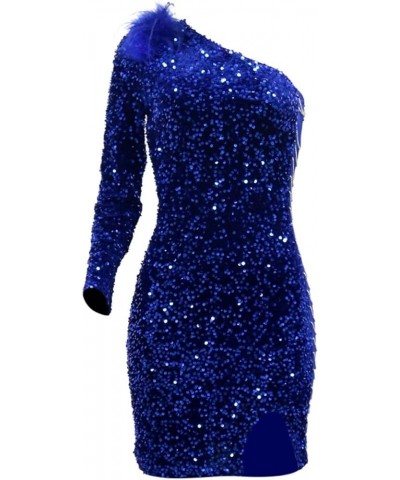 Womens Sexy Sequin Sheer Mesh See Through Long Sleeve Bodycon Midi Club Dress D Blue $23.67 Dresses