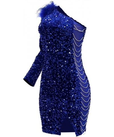 Womens Sexy Sequin Sheer Mesh See Through Long Sleeve Bodycon Midi Club Dress D Blue $23.67 Dresses