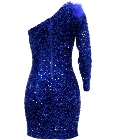 Womens Sexy Sequin Sheer Mesh See Through Long Sleeve Bodycon Midi Club Dress D Blue $23.67 Dresses