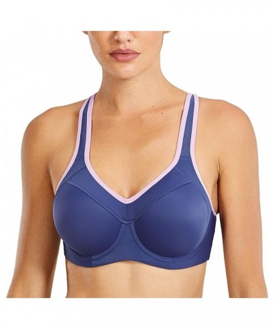 Women's Full Support High Impact Racerback Lightly Lined Underwire Sports Bra Midnight Blue $19.24 Lingerie