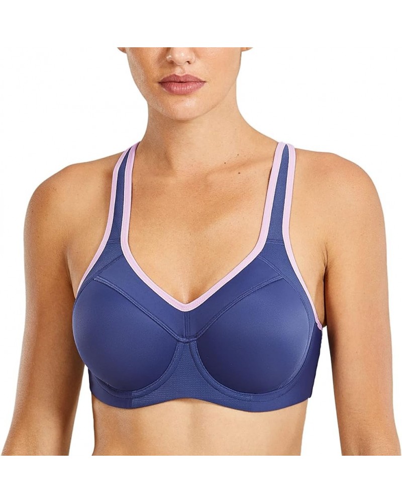 Women's Full Support High Impact Racerback Lightly Lined Underwire Sports Bra Midnight Blue $19.24 Lingerie