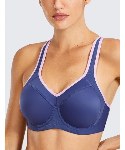 Women's Full Support High Impact Racerback Lightly Lined Underwire Sports Bra Midnight Blue $19.24 Lingerie