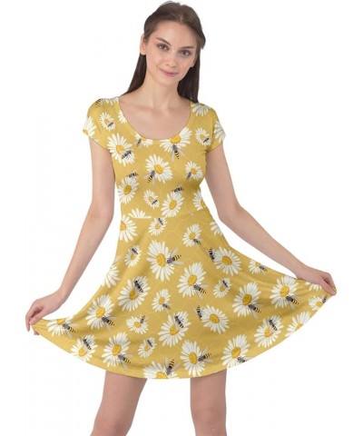 Womens Sun Dress Bee Honeycombs Honey Insect Honeybee Cap Sleeve Dress, XS-5XL Goldenrod 2 $14.10 Others