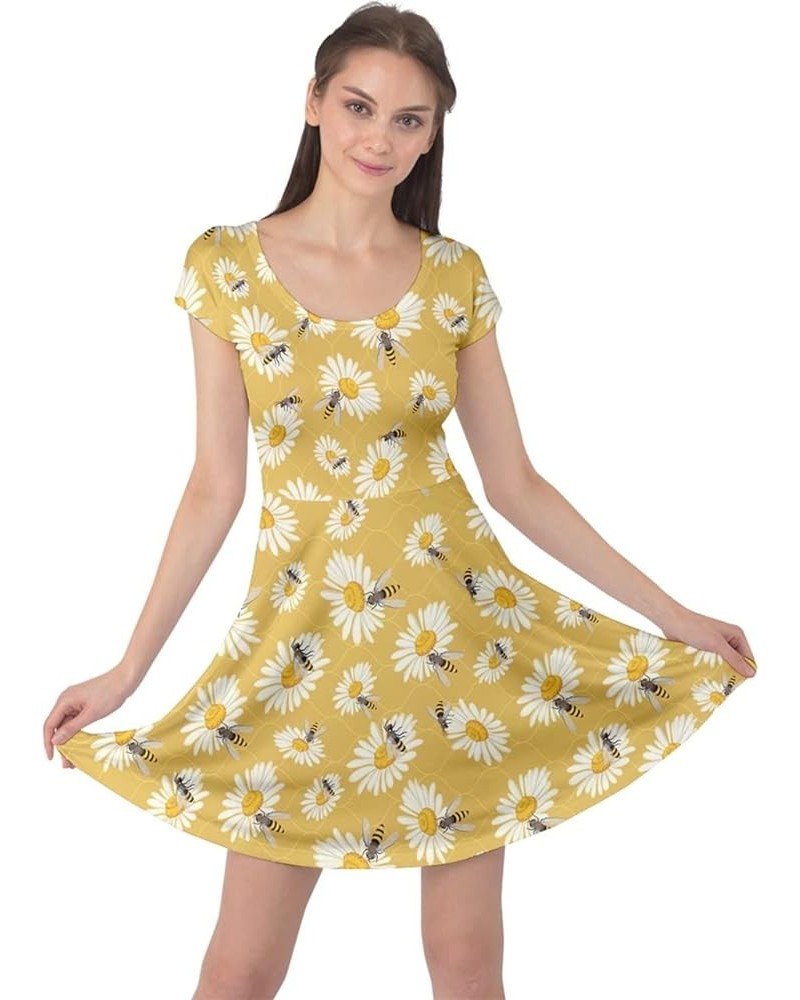 Womens Sun Dress Bee Honeycombs Honey Insect Honeybee Cap Sleeve Dress, XS-5XL Goldenrod 2 $14.10 Others