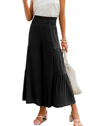 Women's Boho High Waisted Palazzo Pants Summer Beach Wide Leg Flowy Pants Black 2 $17.48 Pants