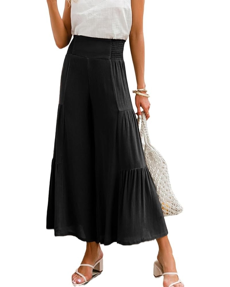 Women's Boho High Waisted Palazzo Pants Summer Beach Wide Leg Flowy Pants Black 2 $17.48 Pants