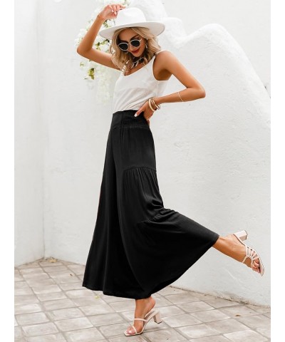 Women's Boho High Waisted Palazzo Pants Summer Beach Wide Leg Flowy Pants Black 2 $17.48 Pants